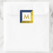 Marine Blauw en Faux Gouden Folie Monogram Vierkante Sticker (Tas)