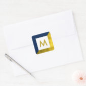 Marine Blauw en Faux Gouden Folie Monogram Vierkante Sticker (Envelop)