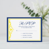 Marine Blauw en Geel Bloeien RSVP Kaartje (Staand voorkant)