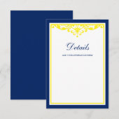 Marine Blauw en Geel Bloeien Trouwdetails Informatiekaartje (Voorkant / Achterkant)