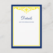 Marine Blauw en Geel Bloeien Trouwdetails Informatiekaartje (Voorkant)