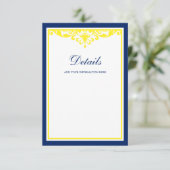 Marine Blauw en Geel Bloeien Trouwdetails Informatiekaartje (Staand voorkant)
