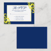 Marine Blauw en Geel Bloeien Wervelingen RSVP Informatiekaartje (Voorkant / Achterkant)