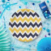 Marine Blauw en Geel Chevron Papieren Bordje (Feest)