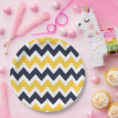 Marine Blauw en Geel Chevron Papieren Bordje (Feest)