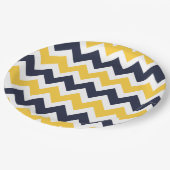 Marine Blauw en Geel Chevron Papieren Bordje (Gekanteld)