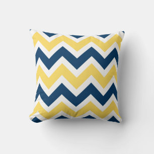 Marine Blauw en Geel Chevron Zigzag Patroon Kussen