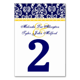 Marine Blauw en Geel Hart Damask met Kant A01 Kaart