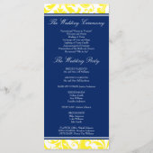 Marine Blauw en Geel Wervelingen Damask Wedding Pr Programmakaart (Achterkant)