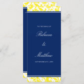 Marine Blauw en Geel Wervelingen Damask Wedding Pr Programmakaart (Voorkant / Achterkant)