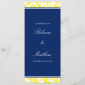 Marine Blauw en Geel Wervelingen Damask Wedding Pr Programmakaart (Voorkant)