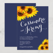 Marine Blauw en Geel Zonnebloemen Uitnodiging voor (Voorkant / Achterkant)