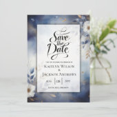 Marine Blauw en Goud Bloemen Huwelijk Save the Dat Save The Date (Staand voorkant)