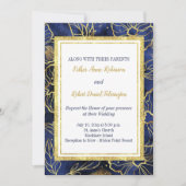 Marine Blauw en Goud Bloemen Huwelijksuitnodiging Kaart (Voorkant)