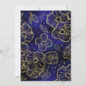 Marine Blauw en Goud Bloemen Huwelijksuitnodiging Kaart (Achterkant)