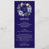 Marine Blauw en Goud Bloemen Menu Trouwmenu (Voorkant)
