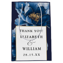 Marine Blauw en Goud Bloemen Moderne bruiloft Dank