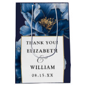 Marine Blauw en Goud Bloemen Moderne bruiloft Dank Medium Cadeauzakje (Achterkant)