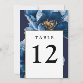 Marine Blauw en Goud Bloemen Moderne Tafelnummers