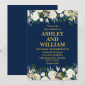 Marine Blauw en Goud Boho Bohemian Greenery Weddin Kaart (Voorkant / Achterkant)