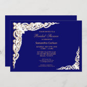 Marine Blauw en Goud Bruids Douche Uitnodigingen (Voorkant / Achterkant)