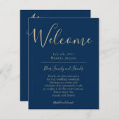 Marine Blauw en Goud bruiloft Welkom reisverslag Informatiekaartje (Voorkant / Achterkant)