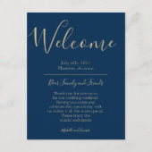 Marine Blauw en Goud bruiloft Welkom reisverslag Informatiekaartje (Voorkant)