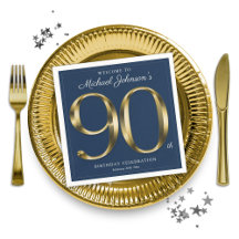 Marine Blauw en Goud Elegant 90ste Verjaardag