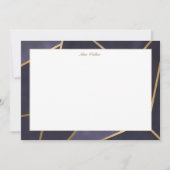Marine blauw en goud elegant geometrisch monogram notitiekaartje (Voorkant)