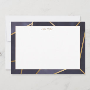 Marine blauw en goud elegant geometrisch monogram notitiekaartje