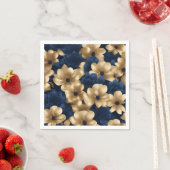 Marine blauw en goud elegante bloemen servet (Insitu)