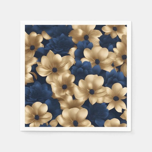 Marine blauw en goud elegante bloemen servet (Voorkant)