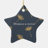 Marine Blauw en Goud Faux Glitter Paardenbloem Blo Keramisch Ornament (Voorkant)