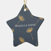 Marine Blauw en Goud Faux Glitter Paardenbloem Blo Keramisch Ornament (Links)