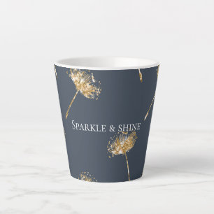 Marine Blauw en Goud Faux Glitter Paardenbloem Blo Latte Mok
