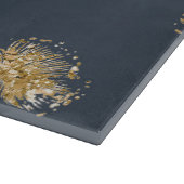 Marine Blauw en Goud Faux Glitter Paardenbloem Blo Snijplank (Hoek)