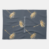 Marine Blauw en Goud Faux Glitter Paardenbloem Blo Theedoek (Horizontaal)