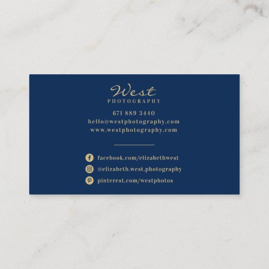 Marine blauw en goud fotografie foto typografie visitekaartje (Achterkant)