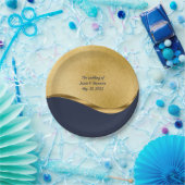 Marine blauw en goud gepersonaliseerde bruiloft papieren bordje (Feest)