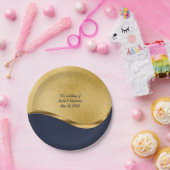 Marine blauw en goud gepersonaliseerde bruiloft papieren bordje (Feest)