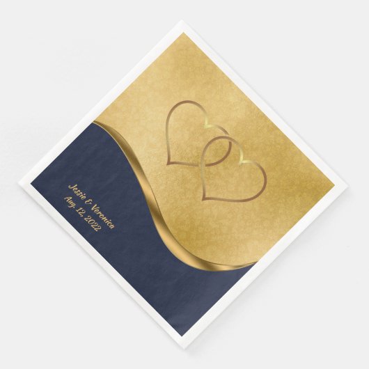 Marine blauw en goud gepersonaliseerde bruiloft servet (Hoek)