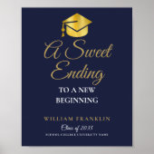 Marine Blauw en Goud Graduation Party Sweets Sign Poster (Voorkant)