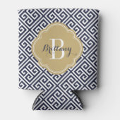 Marine Blauw en Goud Griekse Sleutel Monogram Blikjeskoeler (Voorkant)