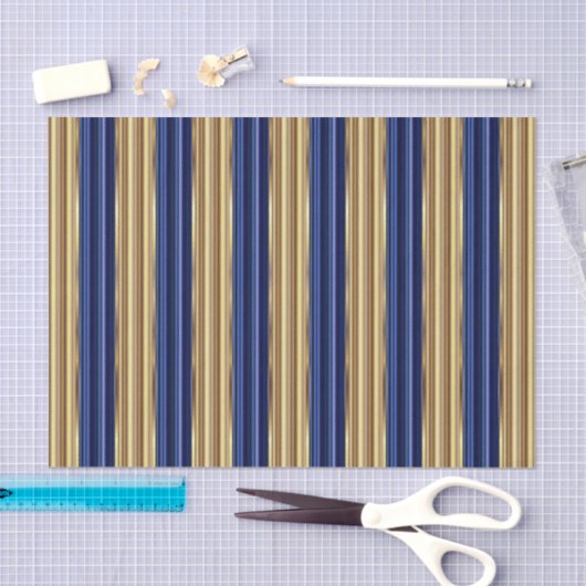 Marine Blauw en Goud Grote Strepen Tissuepapier (Craft)