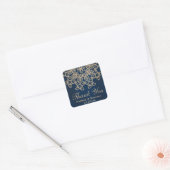 Marine Blauw en Goud Indische Stijl Bruiloft Dank  Vierkante Sticker (Envelop)