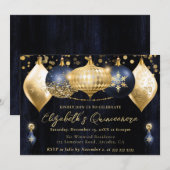 Marine Blauw en Goud Kerstballen Quinceanera Kaart (Voorkant / Achterkant)