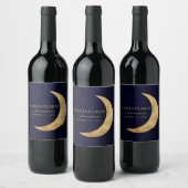 Marine blauw en goud maan Quinceañera Wijn Etiket (Flessen)