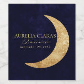 Marine blauw en goud maan Quinceañera Wijn Etiket (Enkel label)