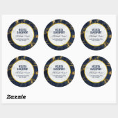 Marine Blauw en Goud Marmer Moderne Stijlvolle Zak Ronde Sticker (Vel)