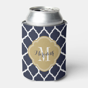 Marine blauw en goud Marokkaanse Quatrefoil Monogr Blikjeskoeler